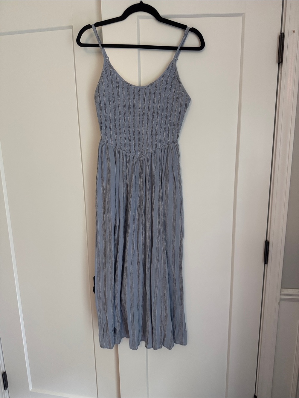 aerie Light Blue Spaghetti Strap Smocked Midi Dress